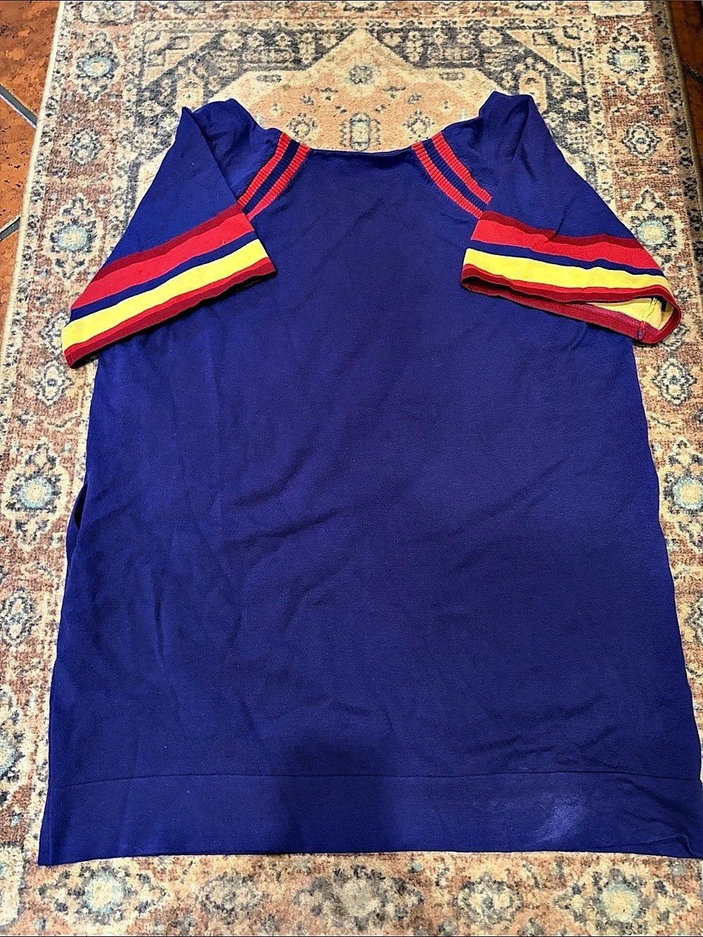 Free People Color Block Short Sleeve Top in Blue & Red